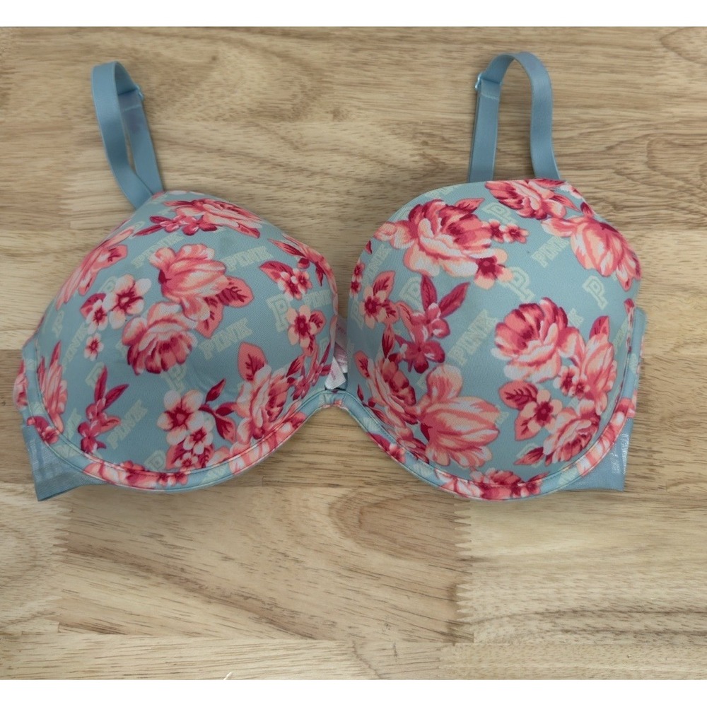 PINK Victoria's Secret bra 34DD Wear Everywhere Lightly Lined pink Floral #35